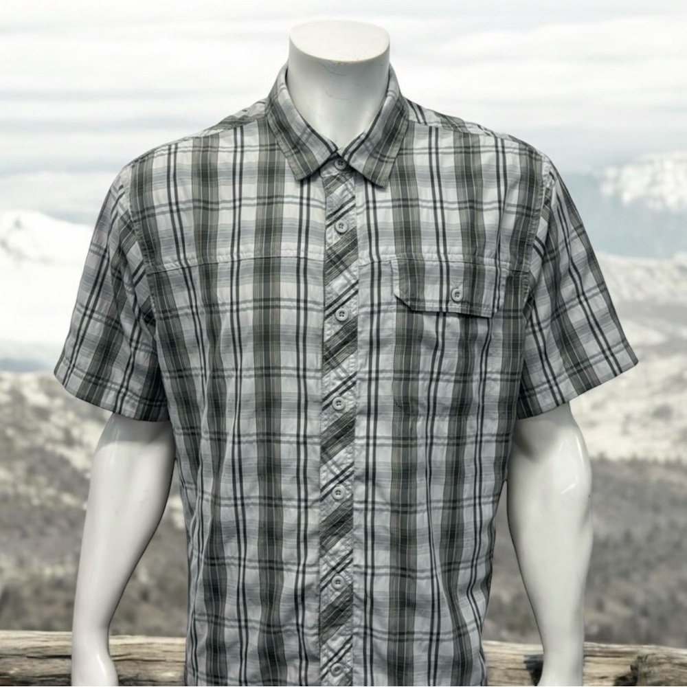Eddie Bauer Travex Performance Gray Plaid Lightweight Outdoors Hiking Shirt LG